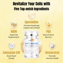Anti-Aging, Resveratrol,NADH & PQQ, Sunt hår, hud og negler, Cellular Helse, Spermidin, Ubiquinol, GMP, laget i USA 60 kapsler