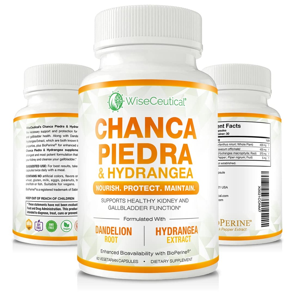 Max Styrke Chanca Piedra, Hydrangea & Dandelion Root - Naturlig Nyre & Gallbladder Formula - Stone Breaker, Flush Impurities, Cleanse Urin Tract - Forbedret med BioPerine. 60 Veggie Capsule.