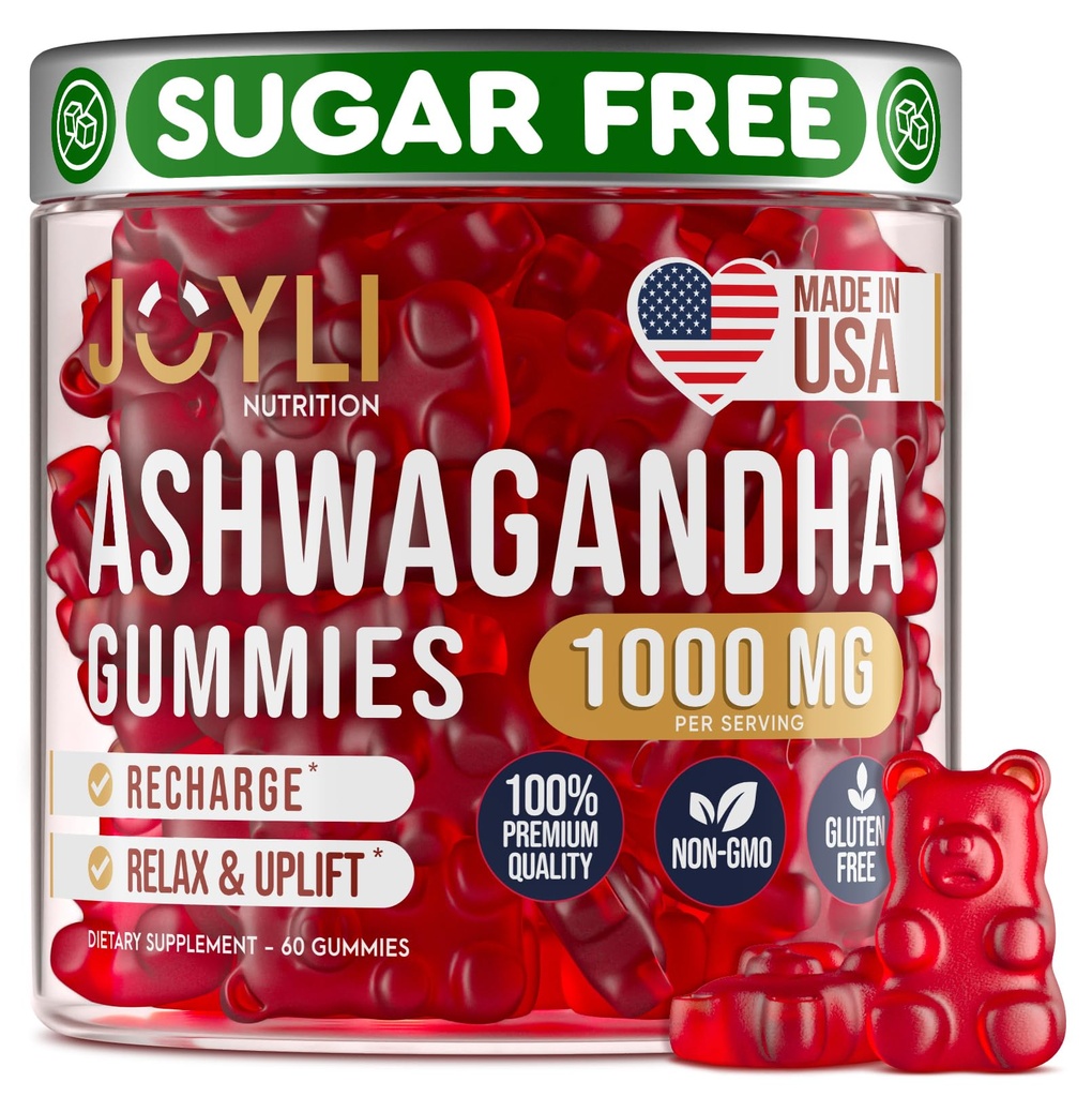 Ashwagandha Gummies for kvinner og menn - Naturlig rolige Gummies med Ashwagandha Root Extract Vitamin C sink - Ashwagandha Herbal Supplement for søvn Stress Balance - 60 Vegan sukkerfri Chews