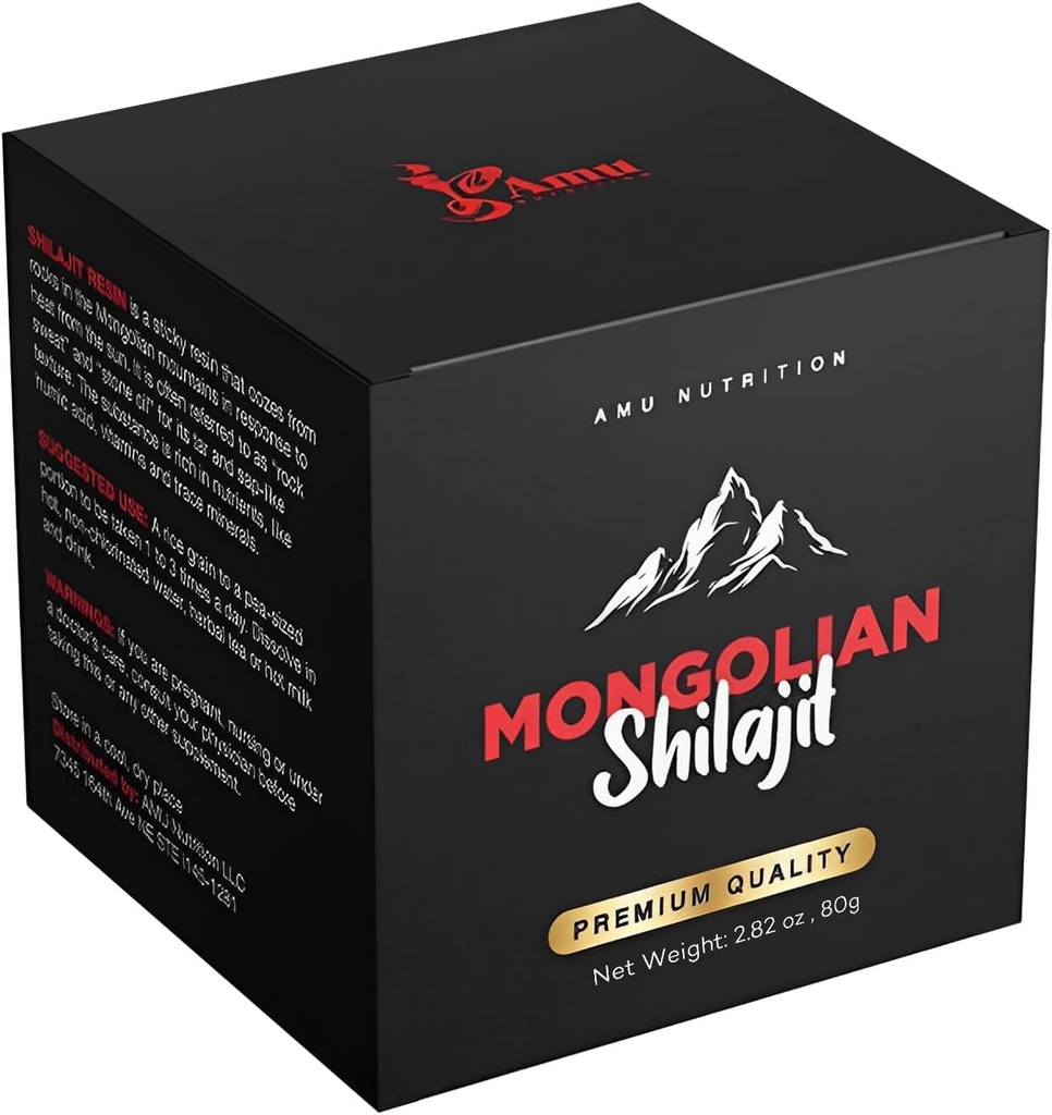 AMU NUTRITION Shilajit ren Himalayan Organic - Harvestet fra Mongolia - Shilajit for menn - Naturlig kilde til Fulvic Acid Trace Minerals- 80GR