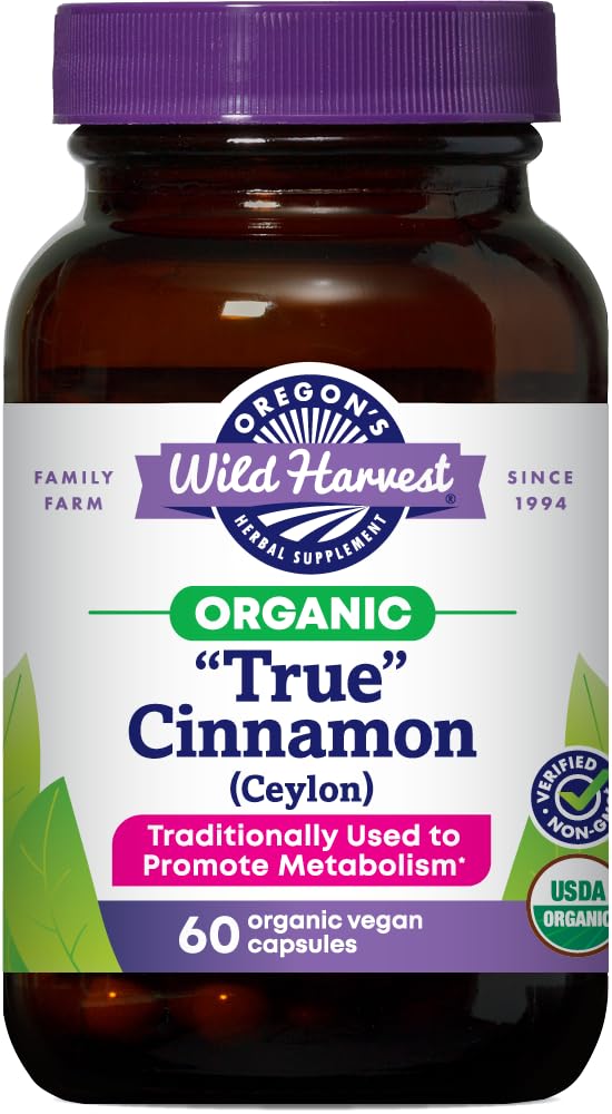 Oregons Wild Harvest Organic True Cinnamon Ceylon 60 Count Vegan Capsules