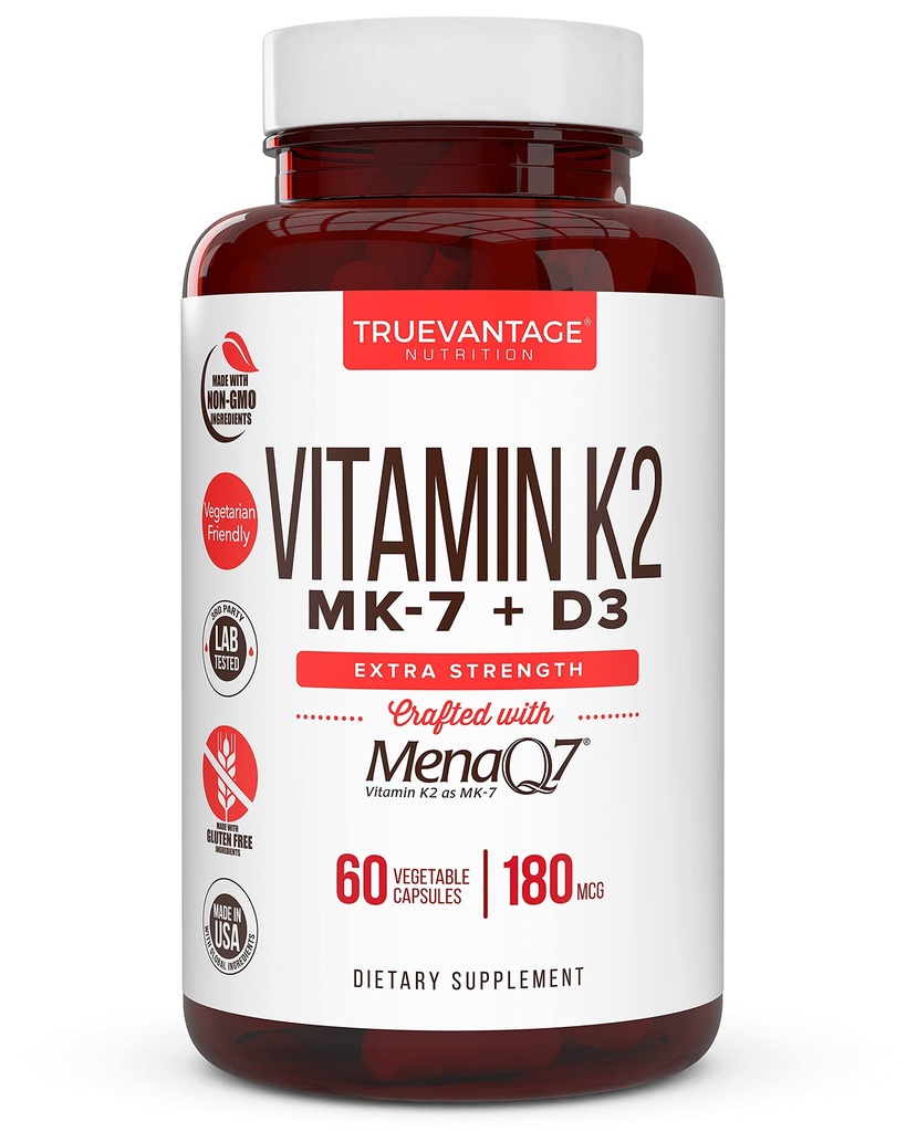 vitamin K2 D3 Supplement 5000 IU D3 og 180 MG vitamin k2 MK7 Supplement for sunne bein, sunn hjerte og kardiovaskulær helse-60 lett å svelge grønnsaker caps av MenaQ7 K2 MK7