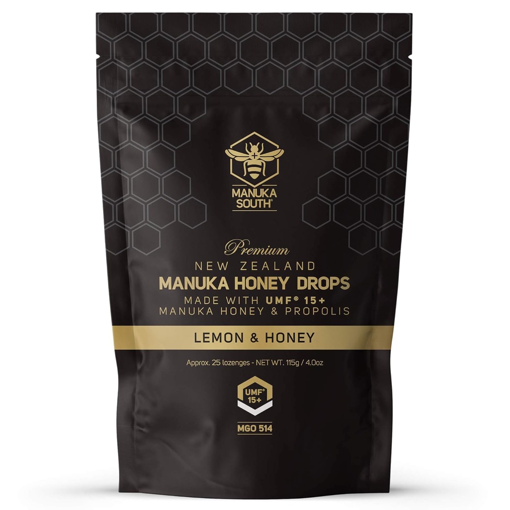 Manuka Honning drops UMF 15+ / MGO 514+ & Propolis drops laget i New Zealand – naturlige ingredienser – Soothing drops – sitron & honning flavor - 25 drops