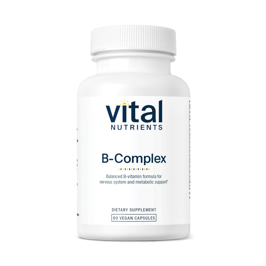 Vitale næringsstoffer Vitamin B-kompleks | Vegansk høy potens Metylerte B-vitaminer | B-vitaminer støtter energiproduksjon, metabolisme og hjertehelse* | Gluten, Dairy, Soya Free | 60 kapsler