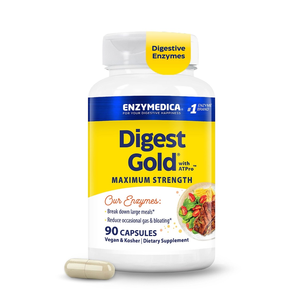 Enzymedica Digest Gold + ATPro, Maksimum styrke, Fast-Acting, Hjelper Digest store måltider, for utblåsing og gass, 90 Kapsler