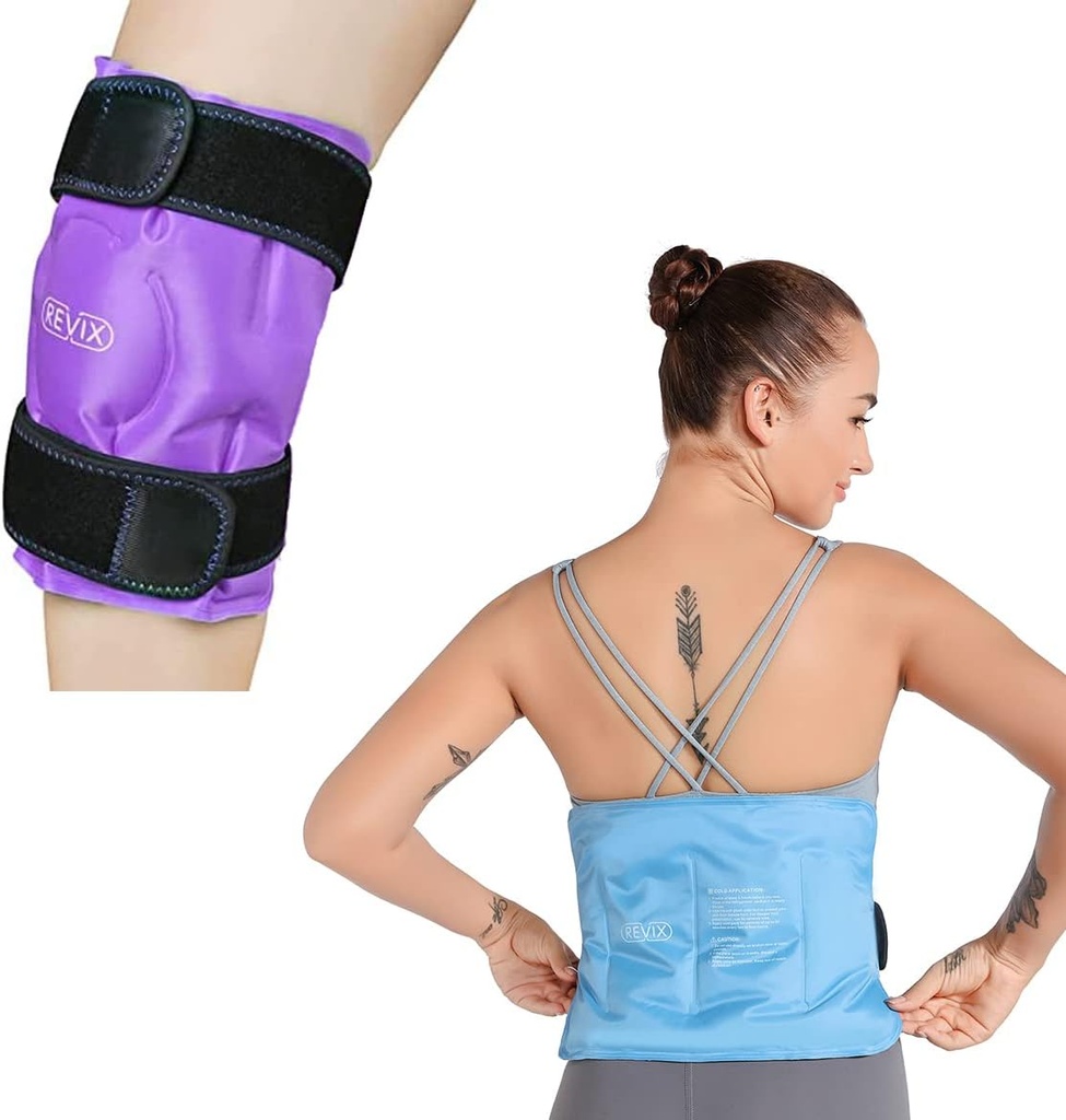 REVIX Knee og rygg ispakke for skadeskader som kan gjenvinnes, Gel Ice Wrap with Cold Compress Therapy