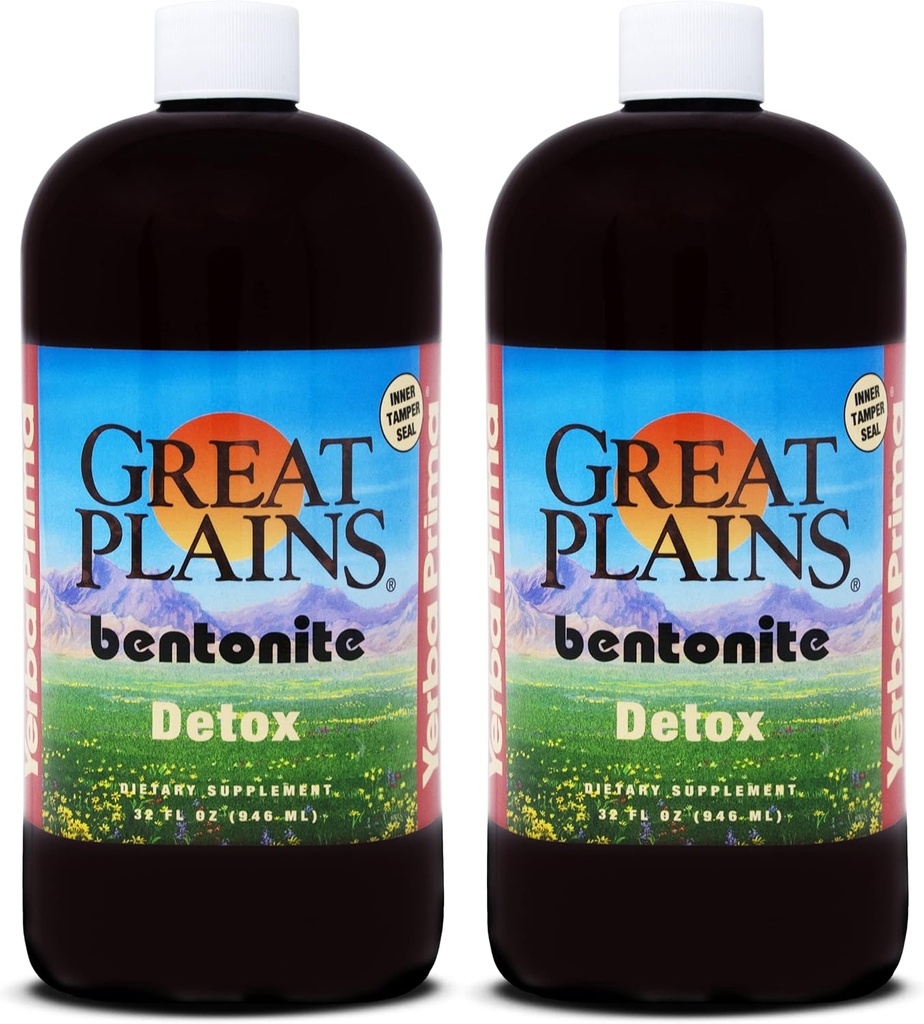 Yerba Prima Great Plains Bentonite - 32 oz (Pack of 2) - Intern flytende Clay Supplement for en naturlig rengjøring