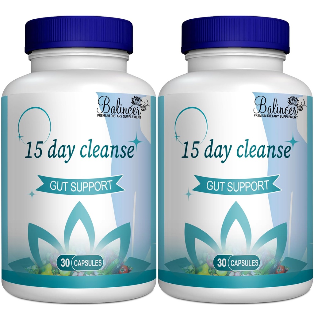 15-dagers rensing, Gut og Colon støtte, avansert 15-dagers Gut rensing detox for kvinner og menn med senna, Cascara Sagrada & Psyllium Husk, Non-GMO, 30 kapsler