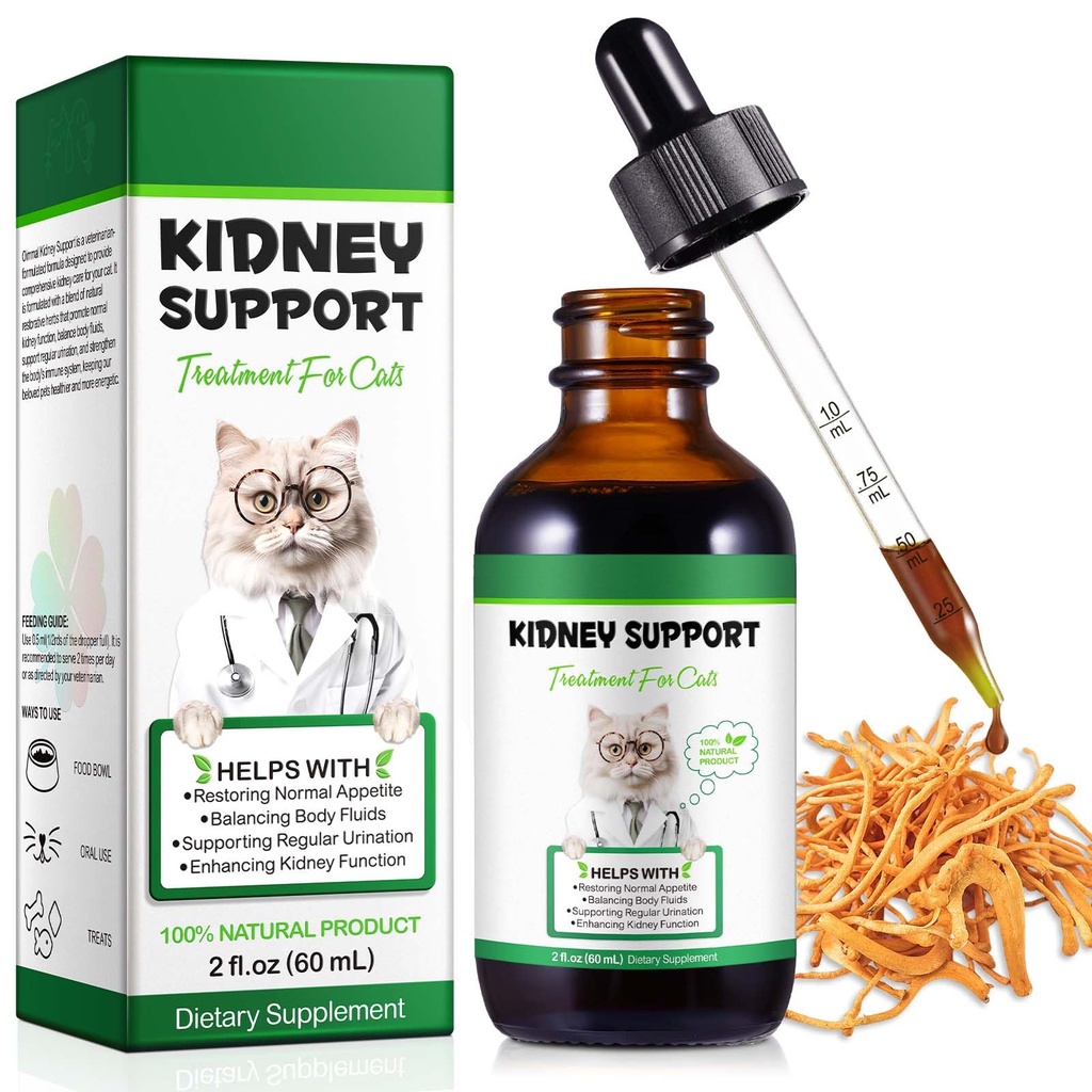 Njurestøtte for katter, Cat Njurebehandlingsstøtte Katt urinat regelmessig, styrke nyrefunksjonen, increase immunitet, Herbal Supplement støtter sunn nyrefunksjon - 60 ml/2fl.oz
