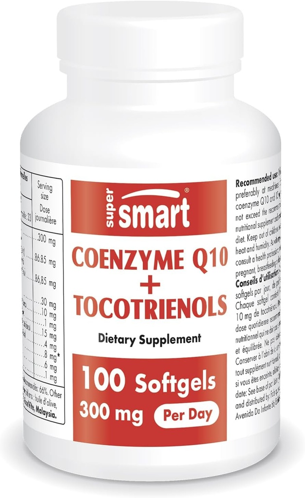 Supersmart - Coenzym Q10 + Tocotrienols 300mg per dag (Patted & Biotilgjengelig) - CoQ10 Supplement med Tokotrienols - Palm Oil Extract ® Ikke-GMO & Glutenfri - 100 Softgels