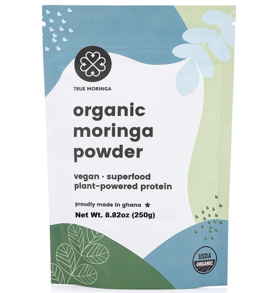 Økologisk Moringa pulver | 100% regenerativ organisk rå Moringa pulver, sertifisert USDA. Ikke-GMO (250g)