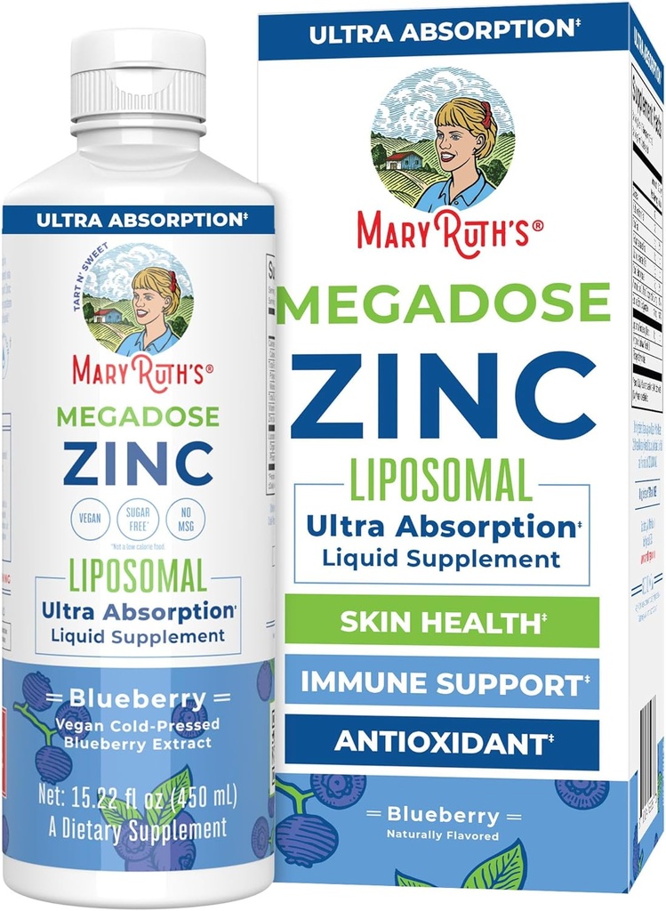 MaryRuth Organics ernæringskosttilskudd | Liposomal flytende sink Supplement med vitamin E | Samlet helse og hudpleie | Blåbær | Vegan, ikke-GMO, Glutenfri, Ingen sukker tilsatt | 15,22 Fl Oz