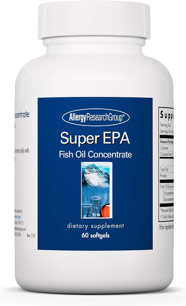 Allergi Forskningsgruppe Super EPA - Omega 3 Supplement, Fiskeoljekonsentrat, EPA, DHA, Omega 3 Fettsyrer, Sustainable-kildede Anchovies - 60 greve