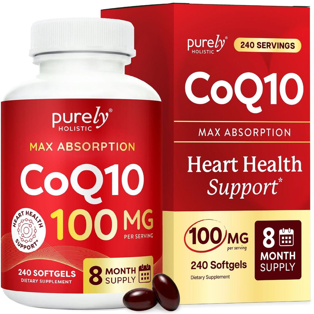 Rent Holistisk CoQ10 100mg - 240 SoftGels - 8 måneders forsyning - Ubiquinon Coenzym Q10 Supplement - med økologisk olivenolje - Soya gratis co Q 10 - laget i USA