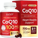 Rent Holistisk CoQ10 100mg - 240 SoftGels - 8 måneders forsyning - Ubiquinon Coenzym Q10 Supplement - med økologisk olivenolje - Soya gratis co Q 10 - laget i USA