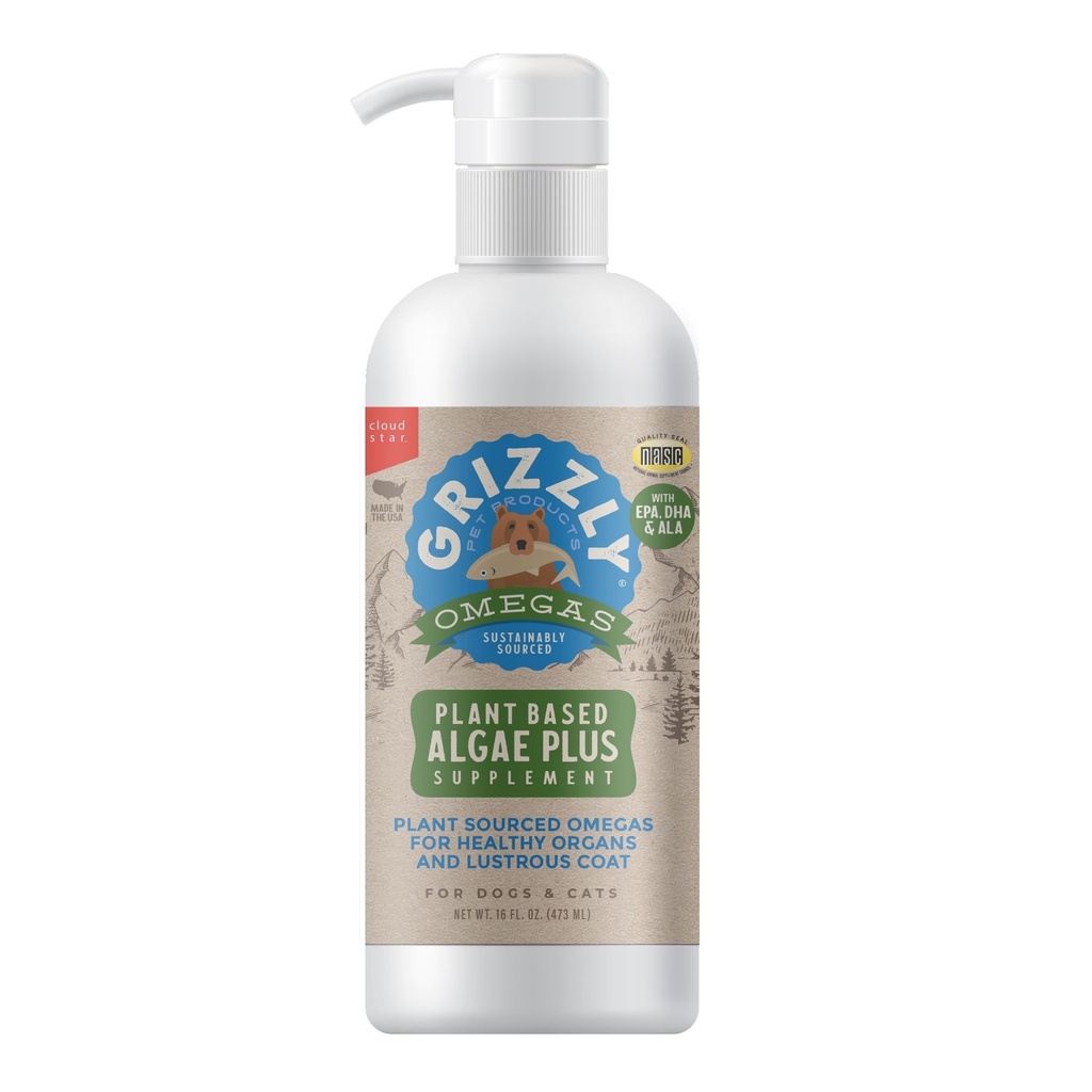Grizzly Pet ProdukterAlgal Plus Omega 3-6-9 Mattilskudd for hunder og katter, 16 Ounce flaske