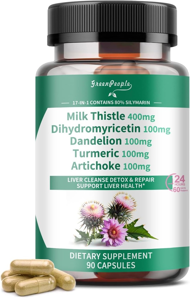 GREENPEOPLE Liver Cleanse Detox & Repair - Styrke Melk Thistle 30X ekstrakt - Standardisert og konsentrert 80% Silymarin w/Vitamin,95% curcuminoids & 17+Liver Helse Nutrienter til Revive & Thrive