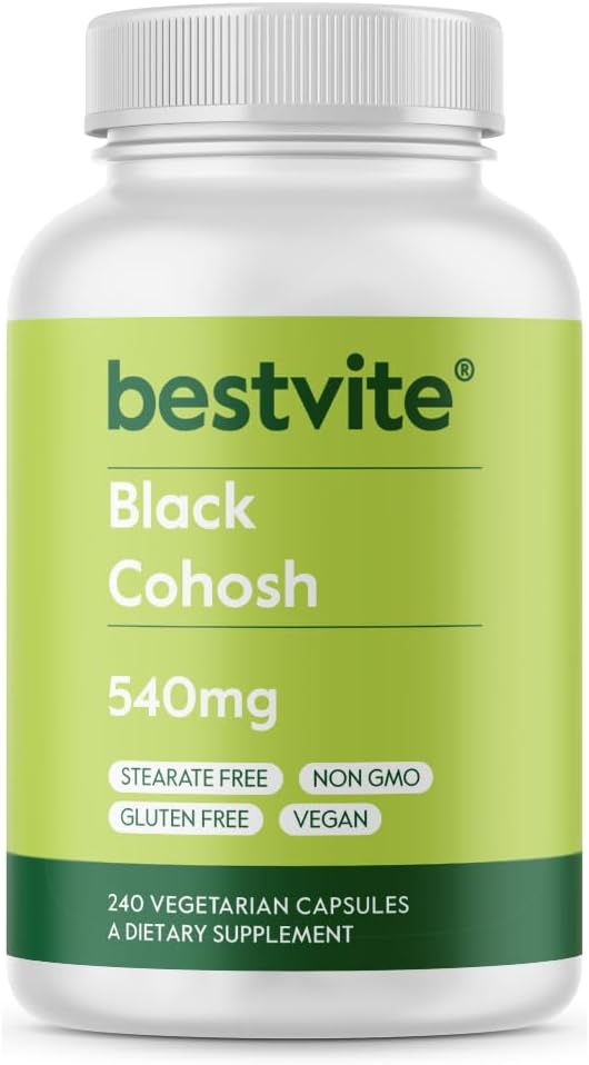 BESTVITE Svart Cohosh 540mg (240 vegetariske kapsler) - Ingen stearates - Ingen fillers - Vegan - Ikke GMO - Glutenfri