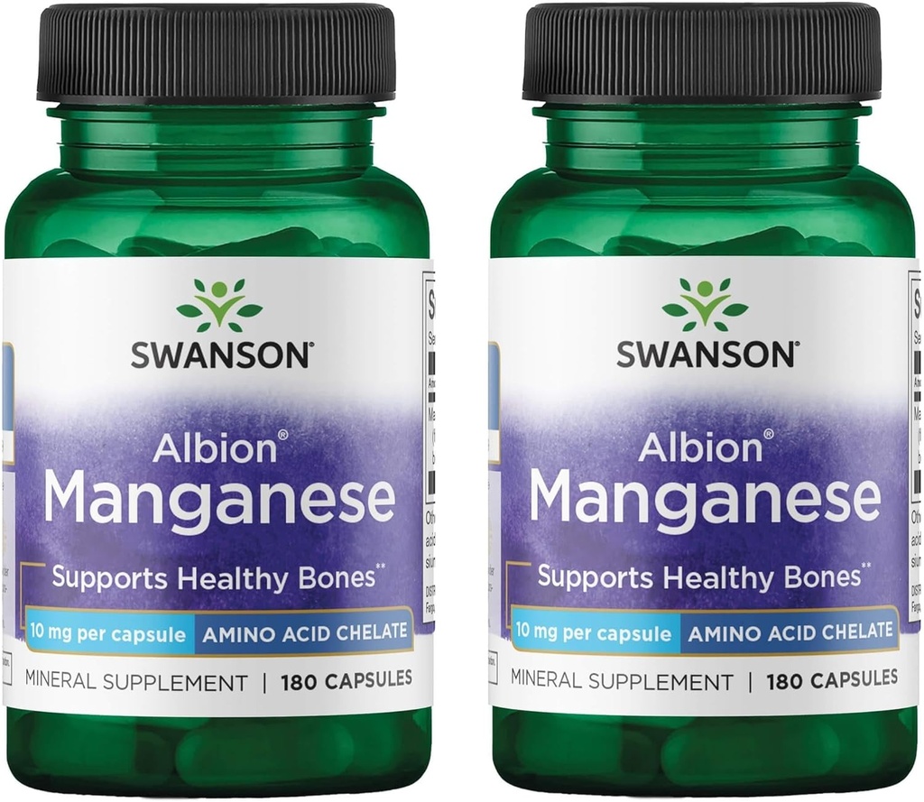 Swanson Albion Chelated Manganese 10 Milligrams 180 kapsler (2 pakke)