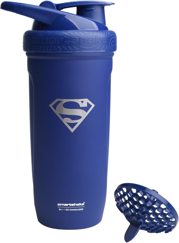 Smartshake DC COMICS reforce rustfritt stål protein Shaker flaske 900 ml | 30 oz - Leakproof Skrue-on Lid - BPA Gratis – Unisex - Ikke-isolert - Superman Logo