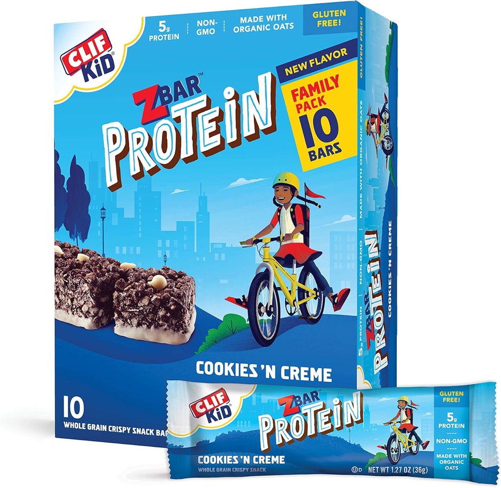 CLIF KID ZBAR - Protein Granola Bars - Informasjonskapsler og Creme Flavor - Ikke-GMO - Økologisk -Lunch Box Snacks (1.27 Ounce Energi Bars, 10 Count)