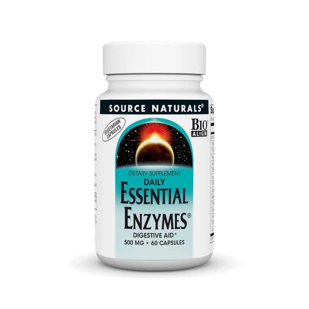 Kilde Naturals Essential Enzyms 500mg Bio-Aligned Flere Enzym Supplement Herbal Forsvar for Digestion, Gas, Accelerasjon og Bloating Relief - Støtter Immunsystem * - 60 Vegetariske kapsler