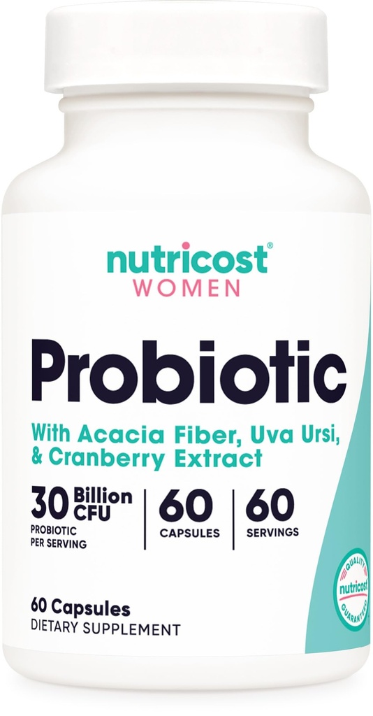 Nutricost Probiotic for kvinner 30 milliarder CFU, 60 kapsler - Kompleks med Acacia Fiber, Uva Ursi & Cranberry Extract, Ikke-GMO & Glutenfri