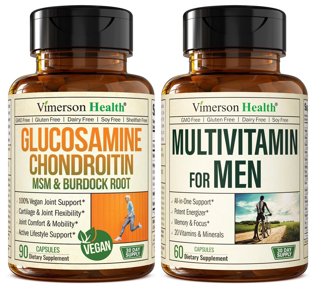 Vegan Glucosamine Chondroitin MSM felles støtte Supplement og komplett multivitamin for menn