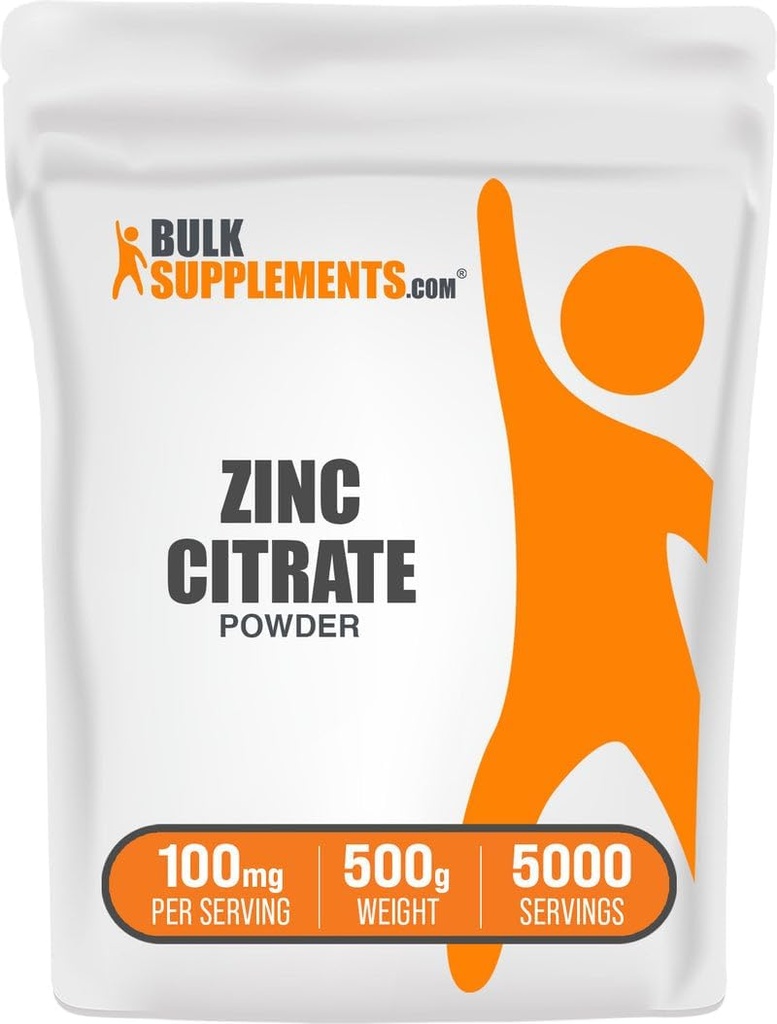 BulkSupplements.com Zink Citrat pulver - Sink Supplements, Mineral Supplement, For Immun Support - Glutenfri, 100mg per servering, 500g (1,1 lbs) (Pack of 1)