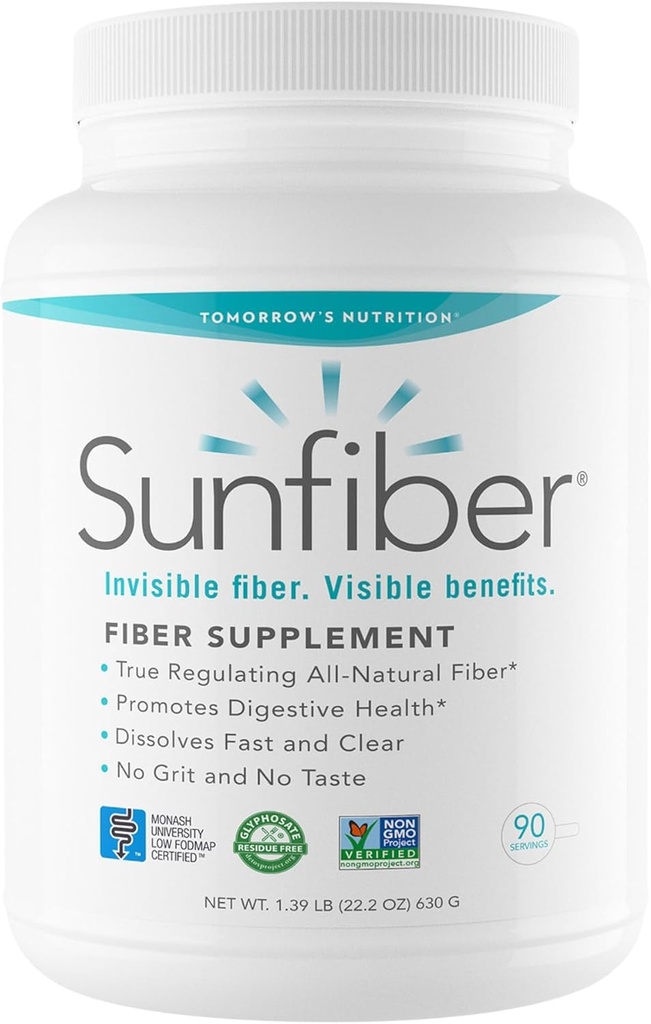 Morgendagens Ernæring, Sunfiber, Prebiotiske Fiber Supplement for Digestive Helse, Lav FODMAP, Glutenfri, Uslavored, 90 Serveringer