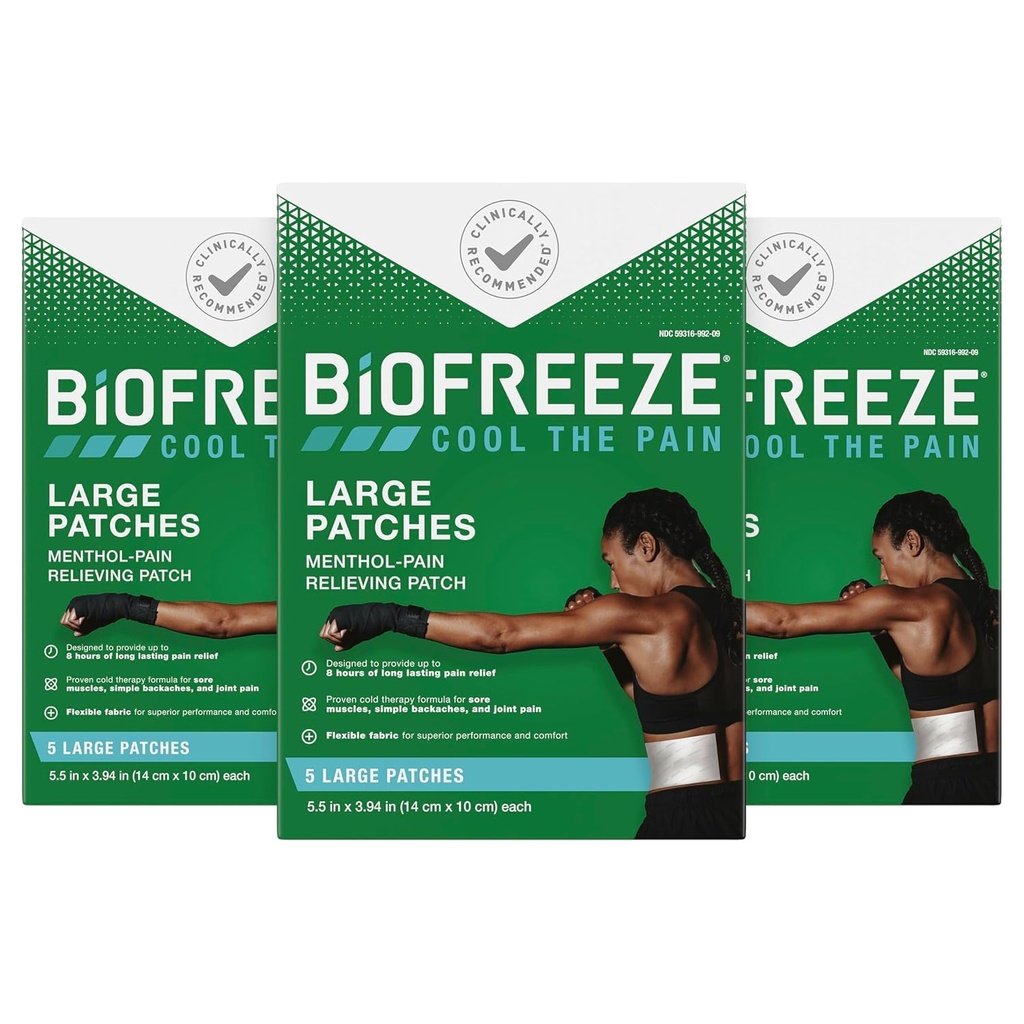 Biofreeze smerte relief lapper, ledbetennelse smertelever, kne og nedre rygg smerte lindring patch, såre muskel lindring, hals smerte relief, FSA kvalifisert, 3 pakke (5 Biofreeze Menthol lapper)