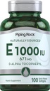 Piping Rock Vitamin E 1000 IU Softgel Kapsler | 671mg | 100 piller | D-Alfa Tocopheryl Supplement | Ikke-GMO, Glutenfri