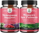 Bundle av Menopause Supplement for Hot Flashes med Dong Quai Vitex Chaste Berry & Black Cohosh og ekstra styrke så Palmetto for kvinner 500mg - DHT Blocker Hårtap Supplement med Maca Root & Biotin