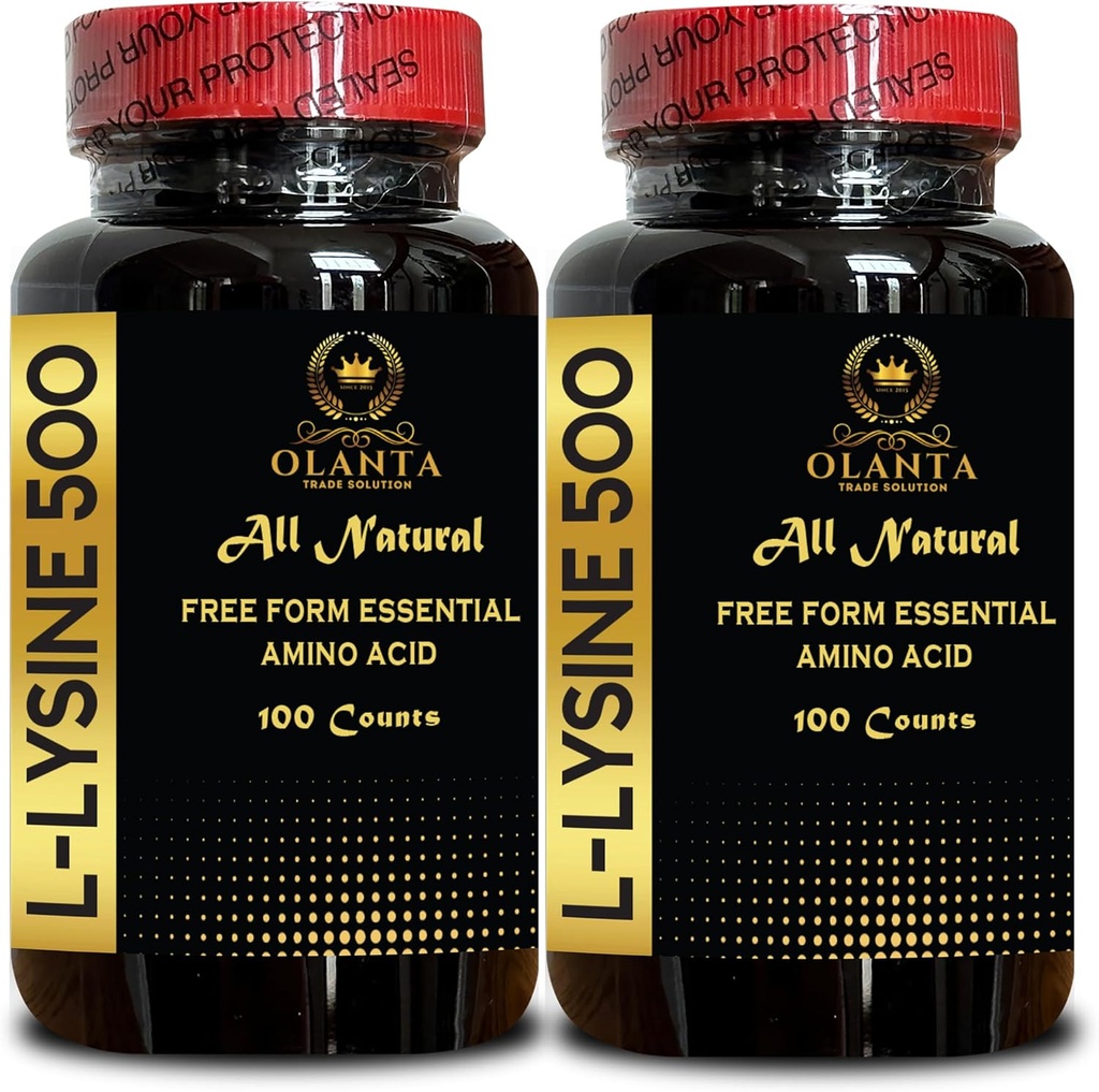 L-LYSIN 500 - Amino Acid vitamin Supplement, overgangsalderen energitilskudd for kvinner, gratis form aminosyrer supplement, fremmer integriteten i huden og leppene - 2 flasker 200 tall