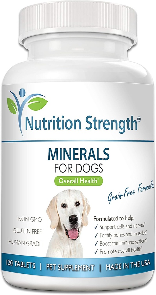 Mineraler for hunder, støtteceller og nerver, styrke ben og muskler, fremme generell helse med kalsium, fosfor, magnesium, kalium, selen, jern, sink, 120 Chewable tabletter