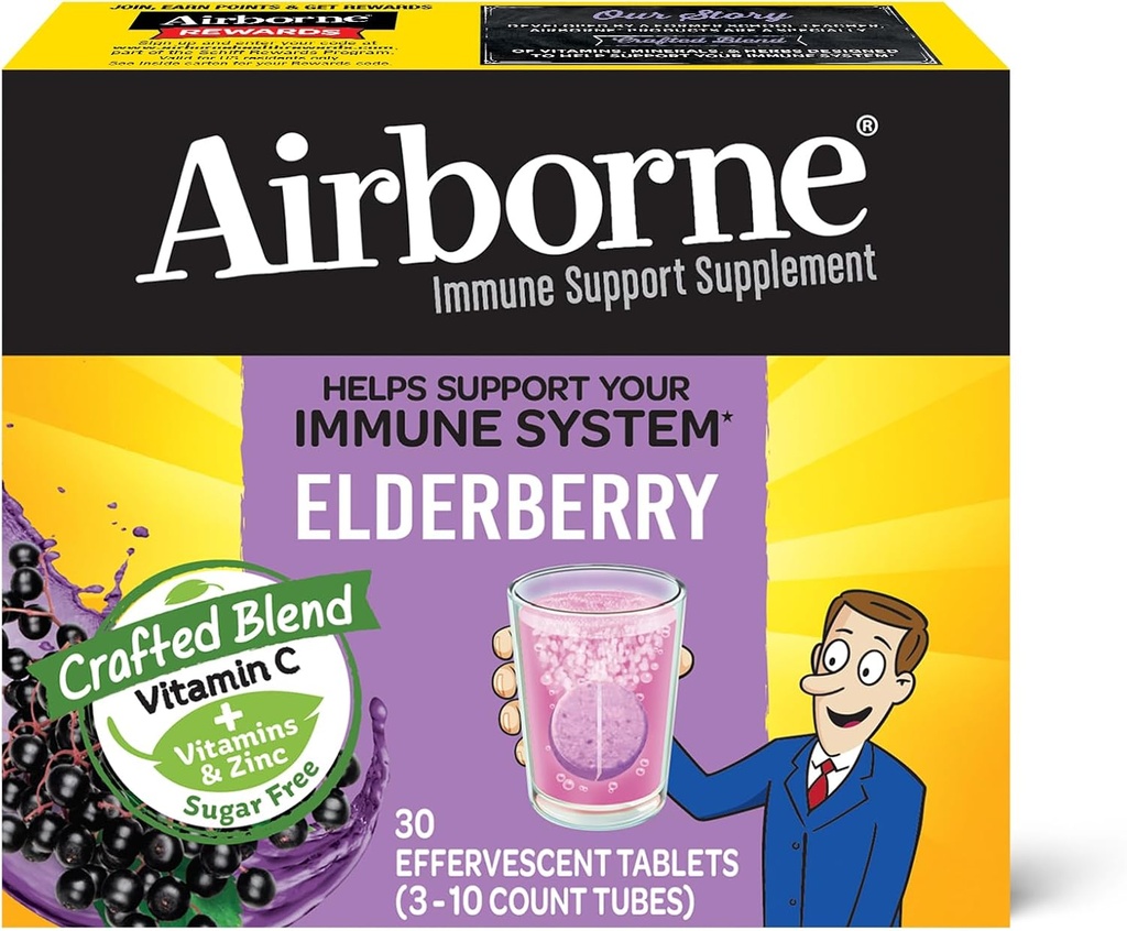 Airborne Elderberry Efferverscent Tabletter (30 greve i en boks)