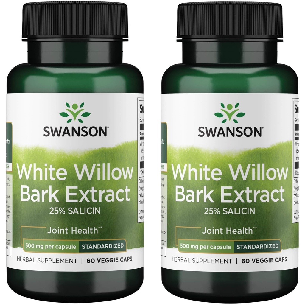 Swanson Maks styrke Hvit Willow Bark Extract-Promotes Felles støtte og muskel relief-standardisert til 25% Salicin-Naturlig Supplement med ingen mage Irritation (60 Veggie Caps, 500mg Hver) 2 Pakke