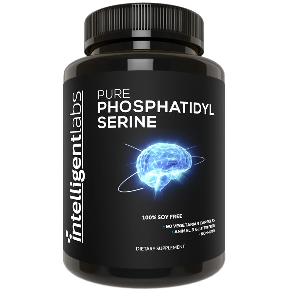 Intelligent Labs Fosfatidyserin Supplement 100mg, 90 høy styrke kapsler, 100% soya og Allergen-fri, ren fosfatidyserin fra Sunflower Lecithin