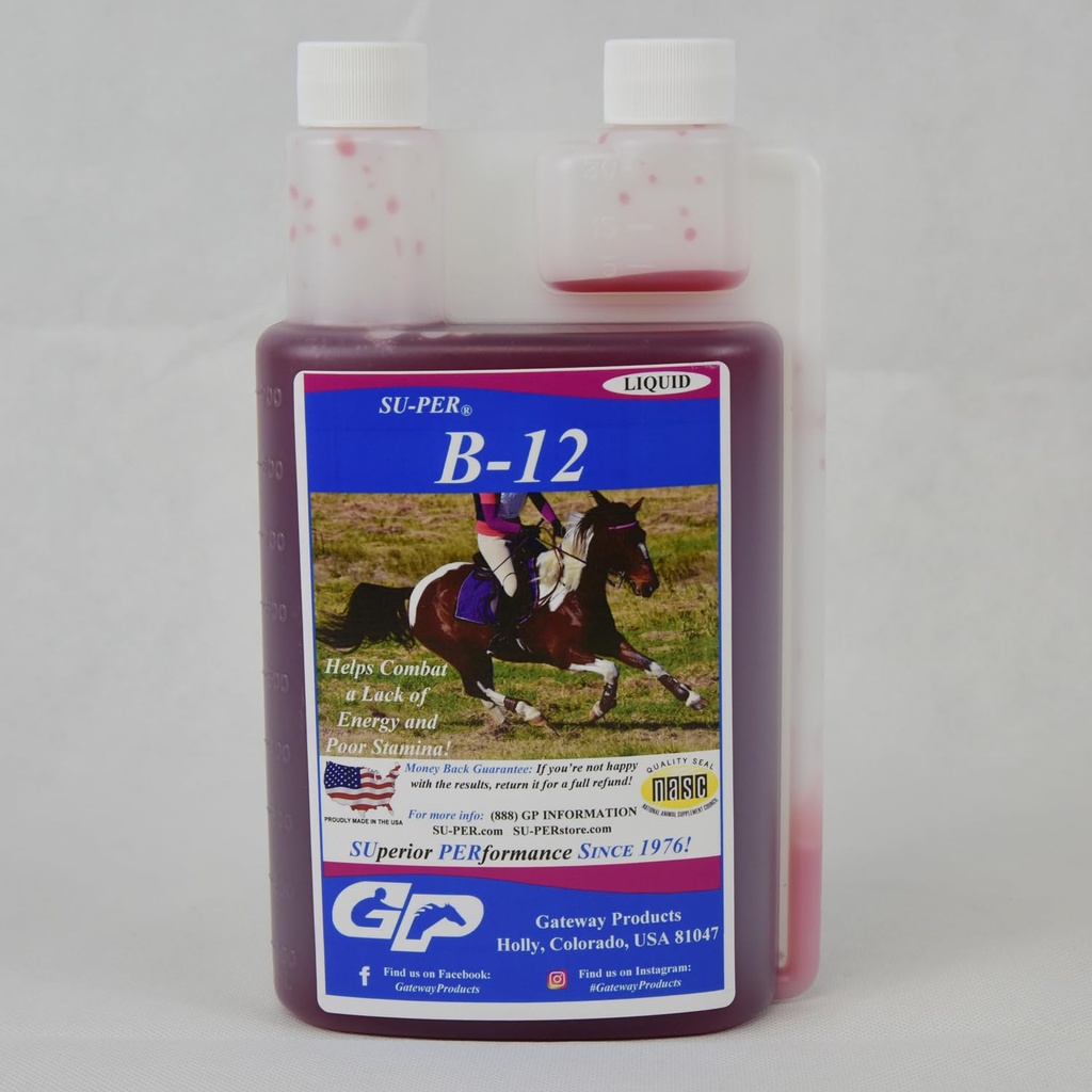 SU-PER B-12 Energy Horse Supplement - Equine vitaminer B-12 & B-9 Folinsyre støtte væske - rødt blodcelle produksjon og utholdenhet støtte for topp ytelse - Quart, (2 pakke)