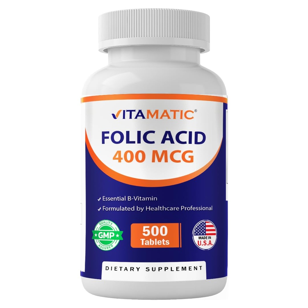 Vitamatisk folsyre 400 mcg - 500 vegetariske tabletter - Vitamin B9