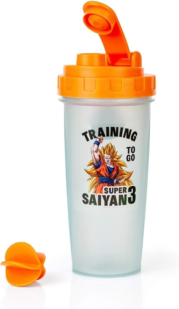 Dragon Ball Z Super Saiyan Goku Gym Shaker Flaske -20-unce BPA-fri plast Blender Flaske med Whisk Ball - Protein Shake, Måltid erstatning, Smoothie Mixer - Gym Workout Tilbehør - Ideell DBZ Gaver