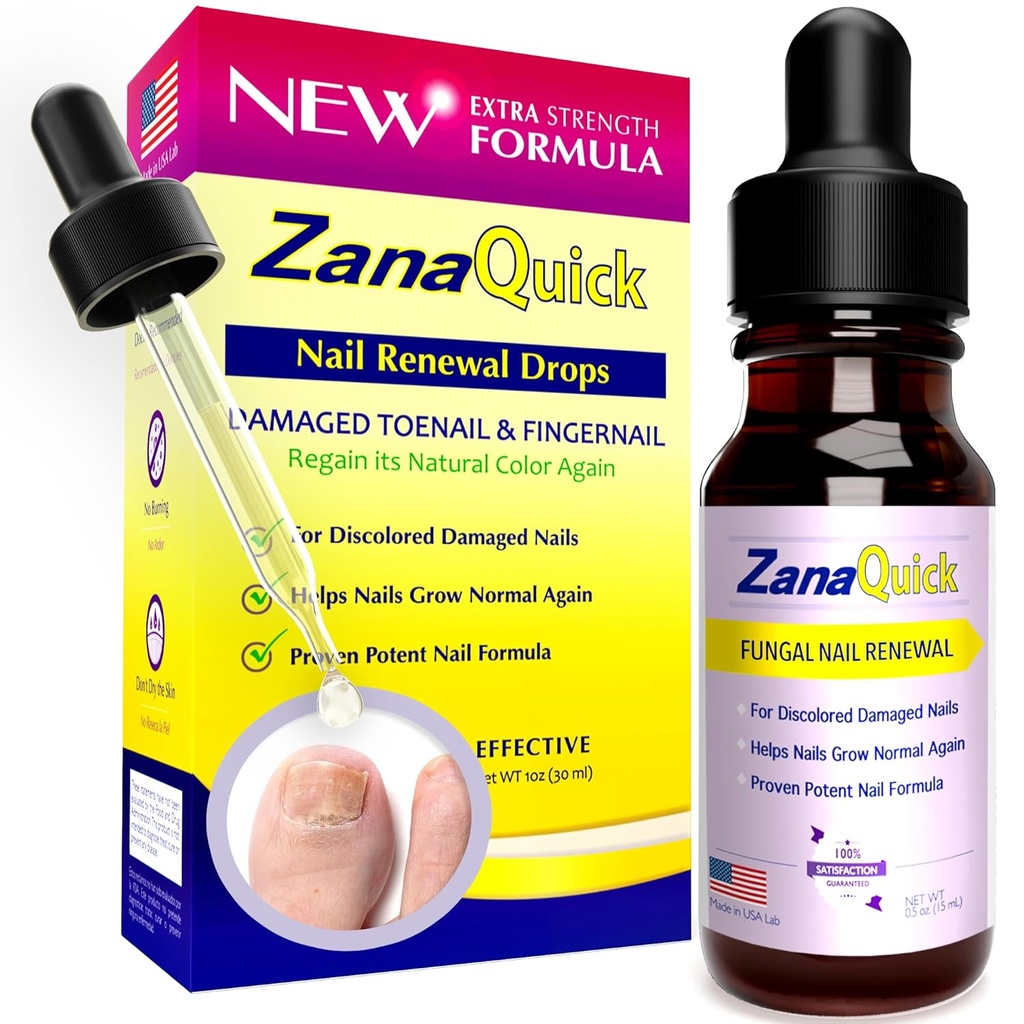 ZanaQuick Extra Styrke Toenail & Fingernail Repair Drops - Nail Care Renewal for tykk, skadet og misfarget negler - 1 pakke, 0,50 fl oz