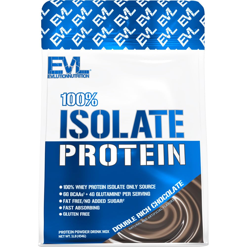 Evlution Nutrition 100% Isolate, Whey Isolate Protein pulver, 25 G Fast Absorbing Protein, Ingen sukker tilsatt, Lavkarber, Glutenfri (Dobbel rik sjokolade, 1 LB)