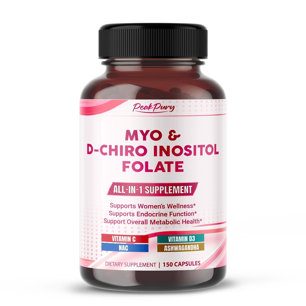 Ultra Myo & D-Chiro Inositol med Folat, vitamin C & D3 - Alt-i-1 Supplement for sunne sykluser, Hormonal Balance & Metabolic Support - laget i USA-150 kapsler