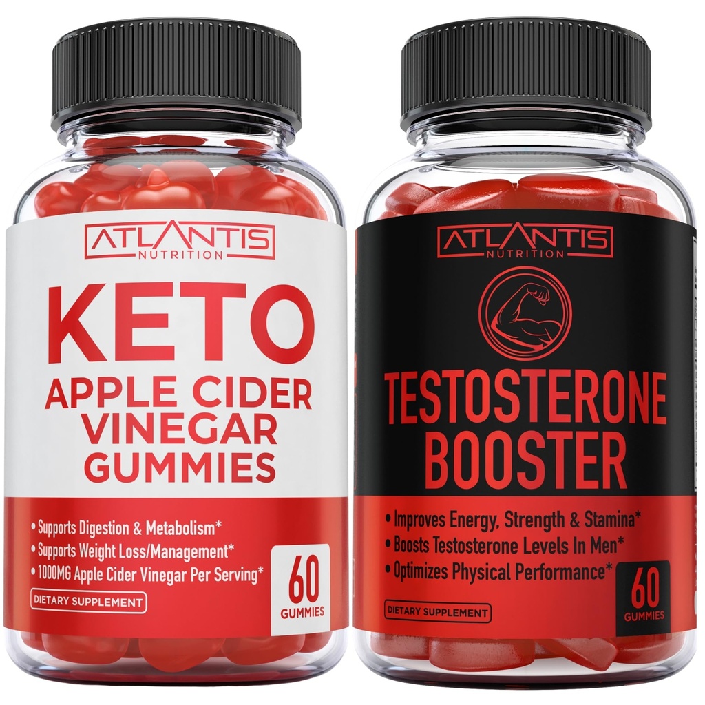 Atlantis Nutrition Keto Apple Cider Vinegar 60 Gummies + Testosteron Booster 2-Pack (120 Gummies)
