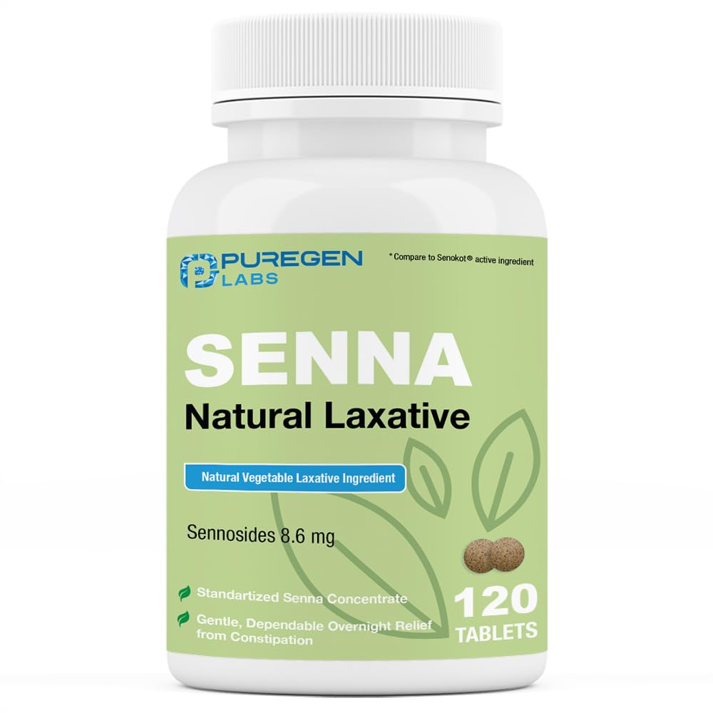 Puregen Labs Senna 8.6 mg Tabletter (120 greve) - Naturlig Sennosider Grønnsaker Laxativt for gluten, gass, uregelmessig relief