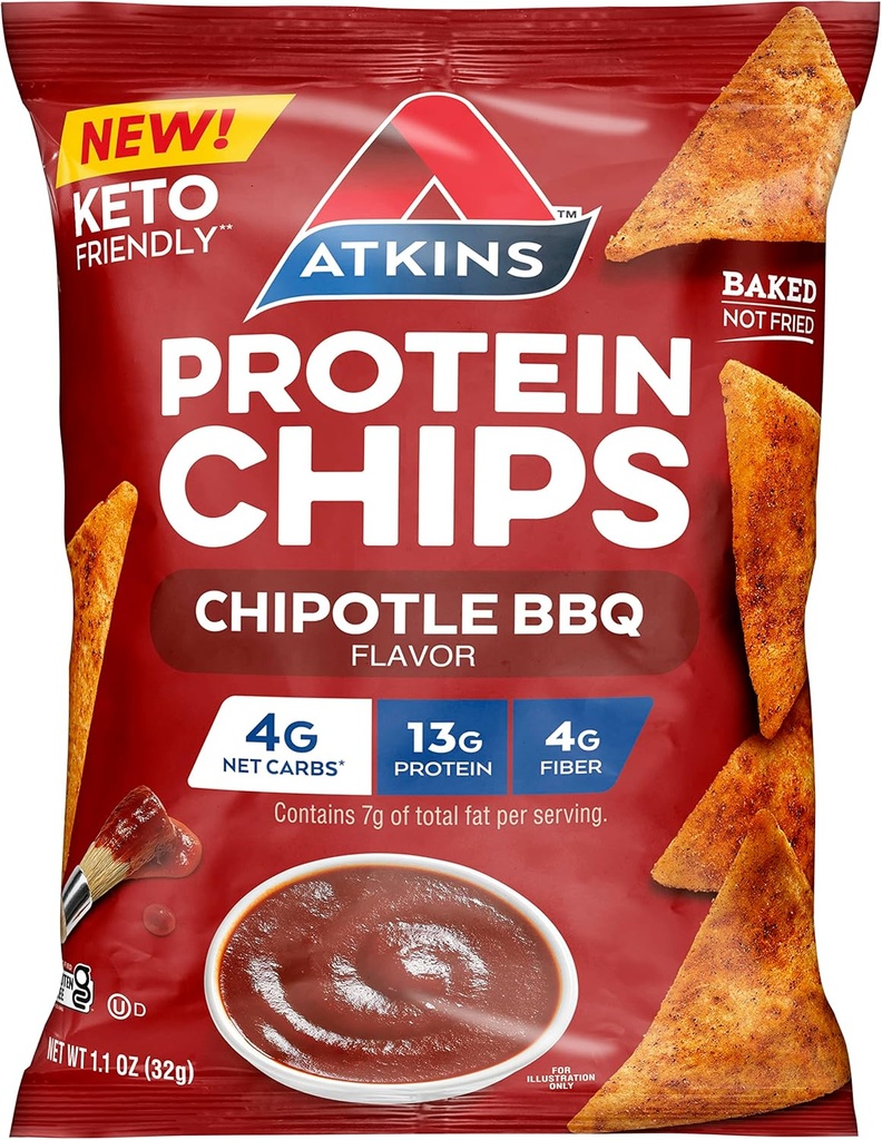 Atkins Chipotle BBQ Protein Chips, 4g Netto Carbs, 13g Protein, Glutenfri, Lavglykemisk, Keto Vennlig, 12 Count