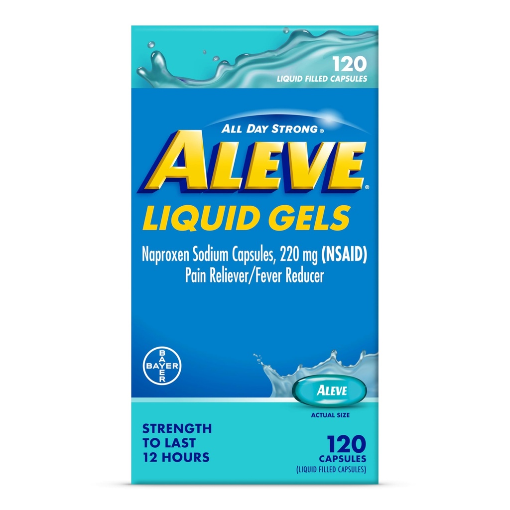 Aleve flytende kapsler, Naproxen Natriumkapsler 220 mg (NSAID), smertefri/fever Reduser, rask smertelindring, 120 greve