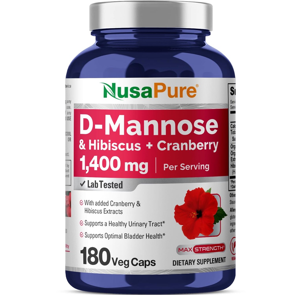 NusaPure D-Mannose Complex 1400 mg (med Hibiscus og Cranberry) - 180 Veggie Caps.