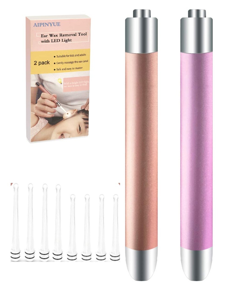 Ear Pick, Ear Wax fjerningsverktøy, LED-lys ørerensesett, Oppdatert versjon、Non-Slip,Soft Safety Spoon Head, Utskiftbar og enkel å rengjøre,Safe Materiale